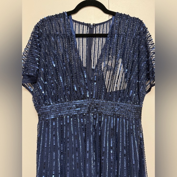 NWT | Mac Duggal 14007 Midnight Blue Navy A Line Embellished Midi Dress Size 12 - Picture 8 of 15